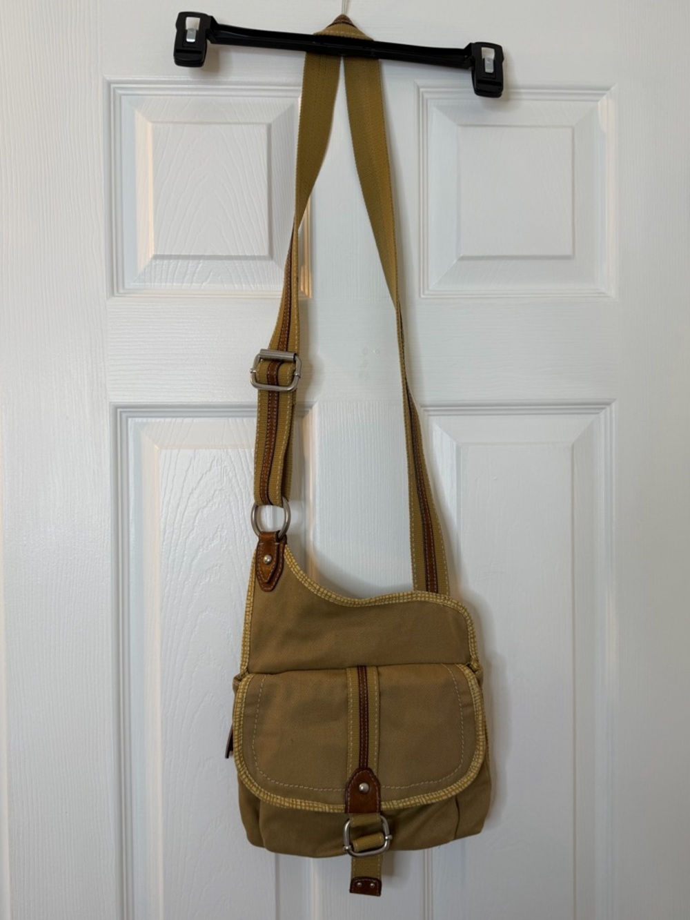 Fossil Tan Canvas Crossbody with Brown Leather Trim